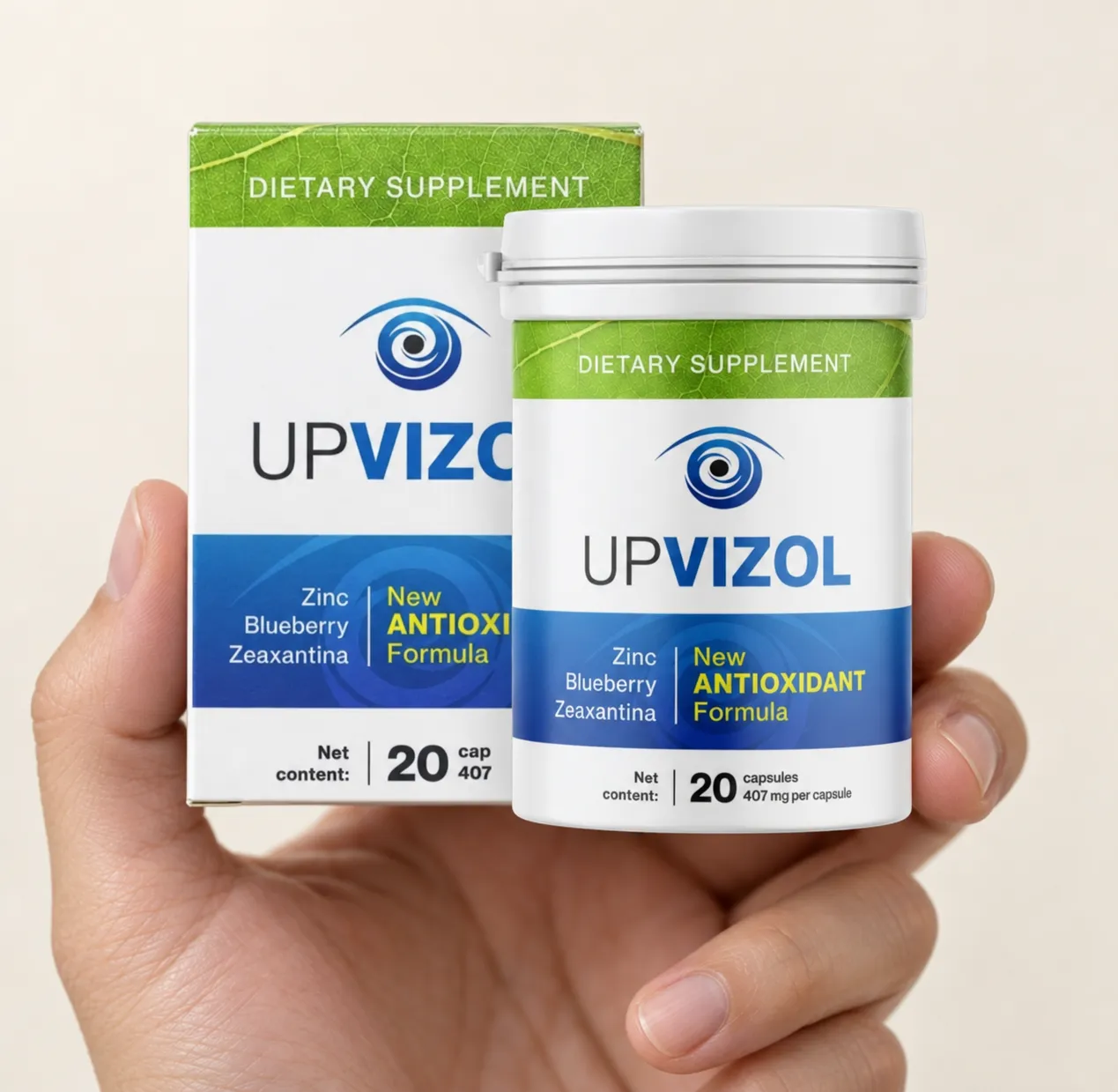 UpVizol — the package held in a hand